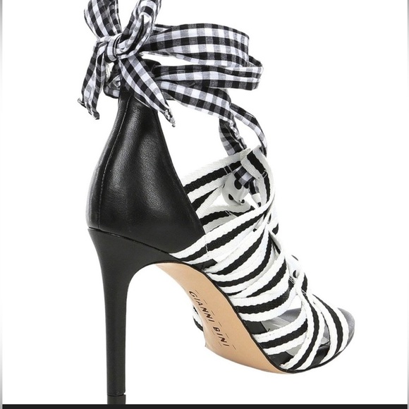 Gianni Bini Black and White Abrianna Gingham Lace-up Stiletto Sandals - Picture 3 of 14